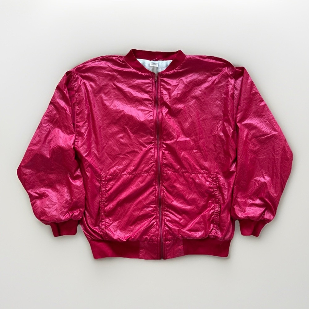Vintage Russell Athletic Bomber Jacket‎ Mens XXL Red Nylon Lined 90s Full Zip